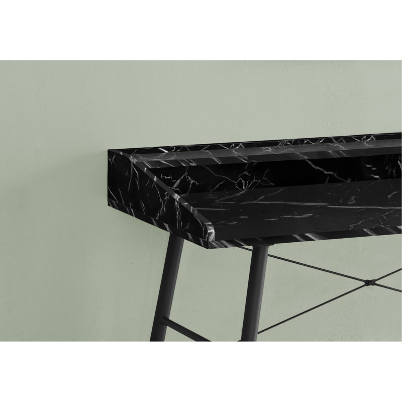 Bureau d'ordinateur, bureau personnel, ordinateur portable, tablettes de rangement, L 48 po, travail, stratifié aspect marbre noir, noir, contemporain, moderne