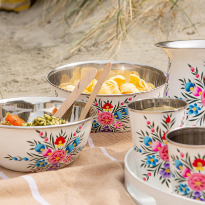 3Pc Raspberry Pansy Stainless Steel Picnic Bowl Set - By BillyCan