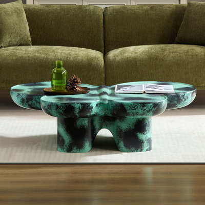 Table basse moderne en faux travertin texturé, forme papillon pour le salon / bureau