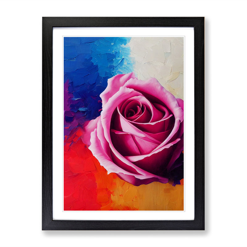 Rose Palette Knife - Single Picture Frame Painting, 64cm H x 46cm W x 2cm D, Walnut