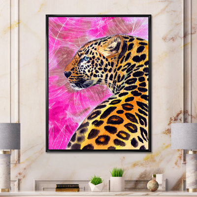 " Golden Leopard With Black Spots On Pink "