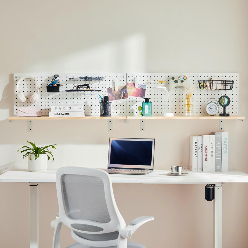 Floating Shelves And Pegboard With Led Lighting Strip