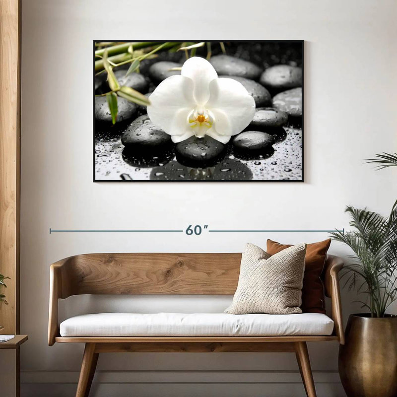 Orchidée blanche, Cadre flottant noir, 43 po x 29 po