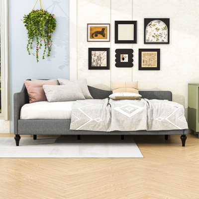 Linen Upholstered L-Shaped Daybed with Semi-Enclosed Design