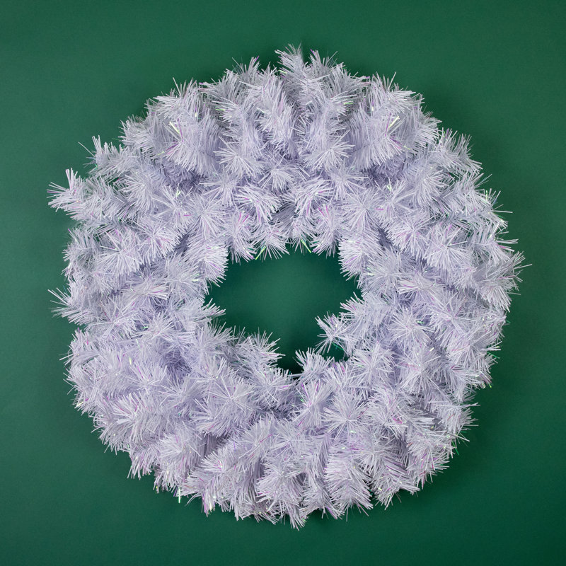 Couronne de Noël artificielle non éclairée, Blanc, H 7 po x l 36 po x P 36 po