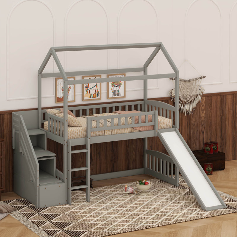 Lit mezzanine simple avec glissade, Gris