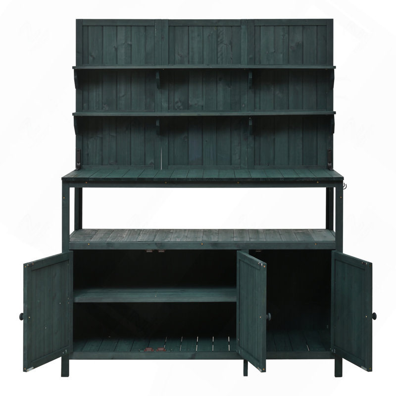 Table de rempotage de jardin en sapin massif de 127,6 cm (50,2 po) avec étagères et rangement, vert forêt