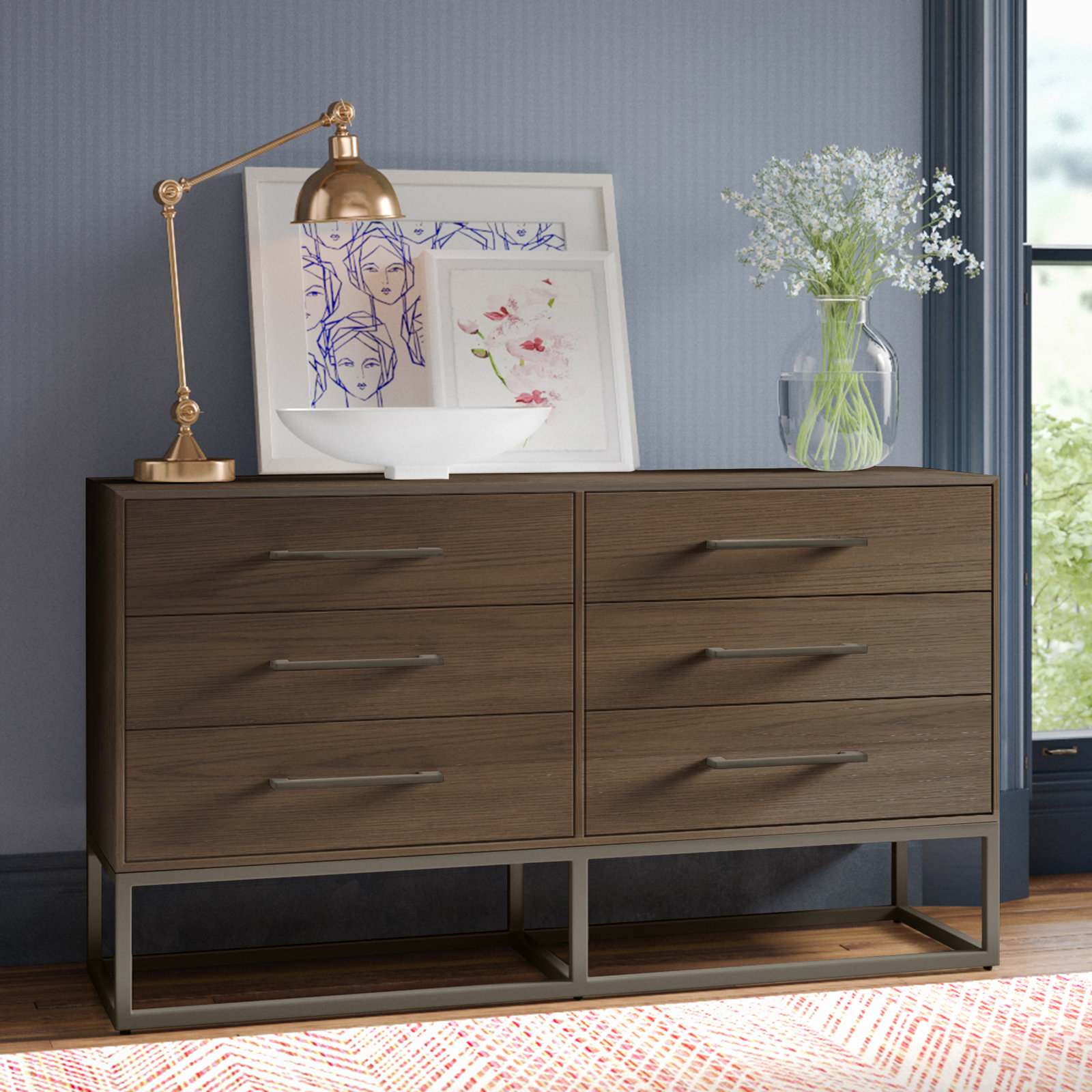 Sheldon 6 - Drawer Double Dresser, Gunmetal/Ash Brown