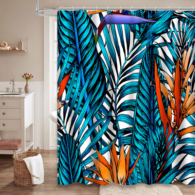 Rideau de douche à motif de feuilles tropicales tropicales tropicales à motif de feuilles tropicales Palm Paradise