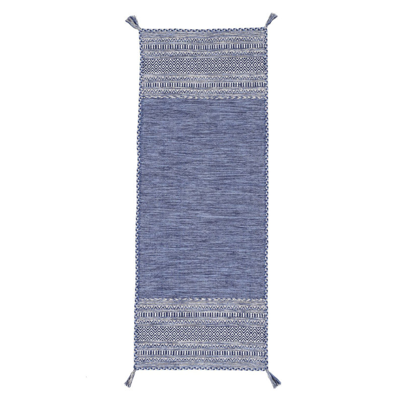 Azizi Striped Hand Woven Cotton Blue Rug, Runner 80 x 500cm