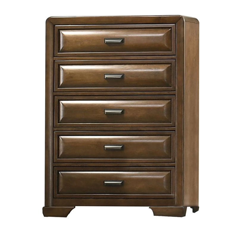 Grande commode Cair, 5 tiroirs biseautés, métal bronze, bois brun