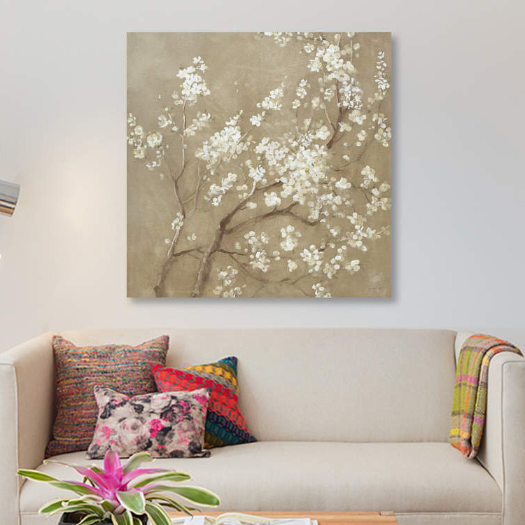White Cherry Blossoms I by Danhui Nai - Print on Canvas, 45.72 cm H x 45.72 cm W, Black Floater Framed