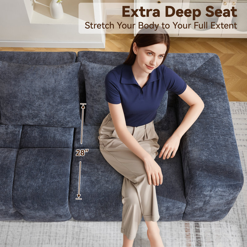 Straight Modular Sofa With Compressed Boneless Sectional, Blue, 4