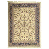 Hand Knotted Wool Area Rug in Ivory And Navy