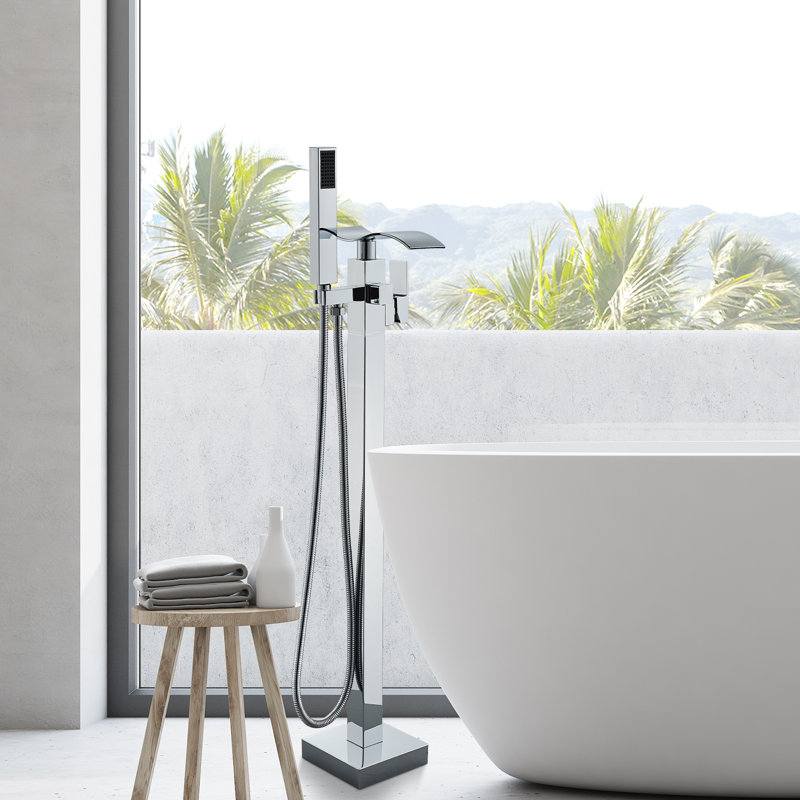 Bec de baignoire au sol avec douchette, Chrome