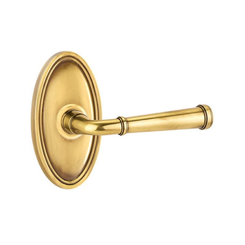 Merrimack Round Privacy (Bed & Bath) Door Lever with Oval Rosette, Right, French Antique Brass