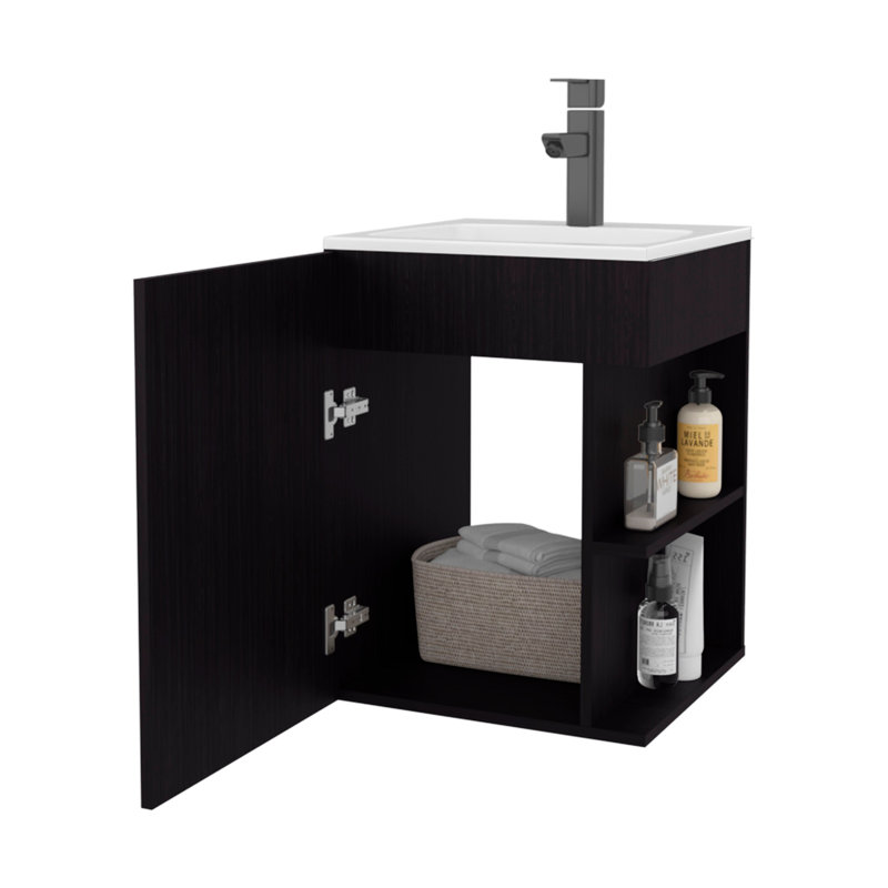 Meuble-lavabo 1 porte, 3 tablettes Froid, Noir