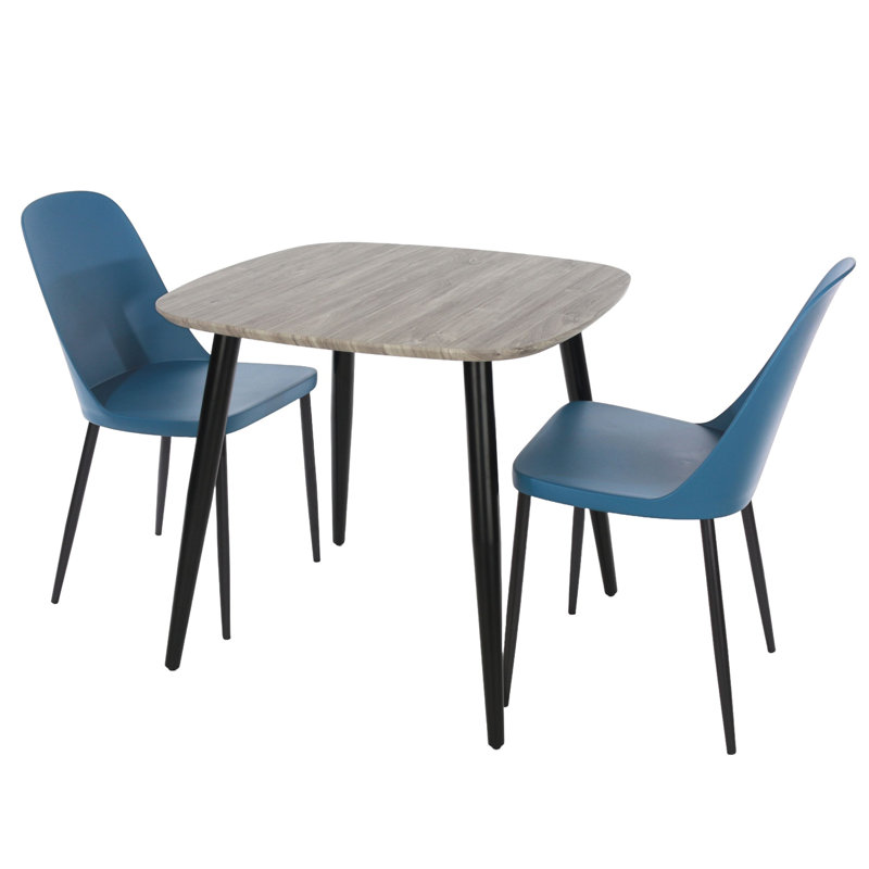 Aspen 3-Piece Casual Dining Set - Square Dining Table & 3 Duo Plastic Chairs , Blue, Grey