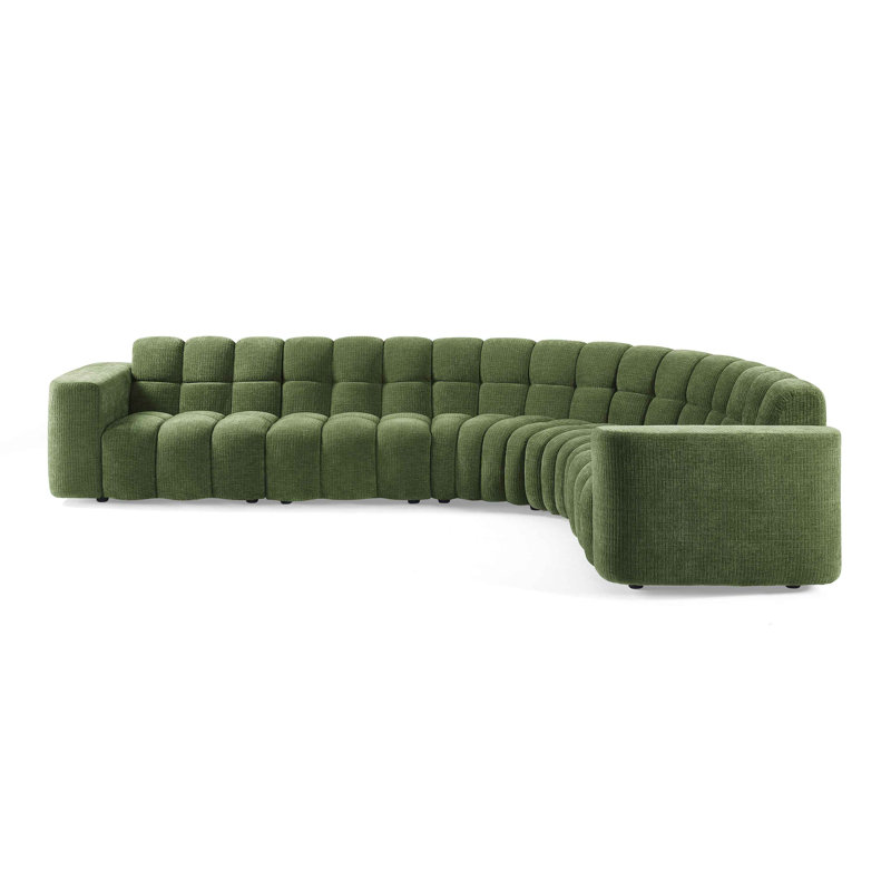 Jacobi Minimore Modern Style 145.3" W Marigold L Shape Type2 6S Sofa, Green Chenille
