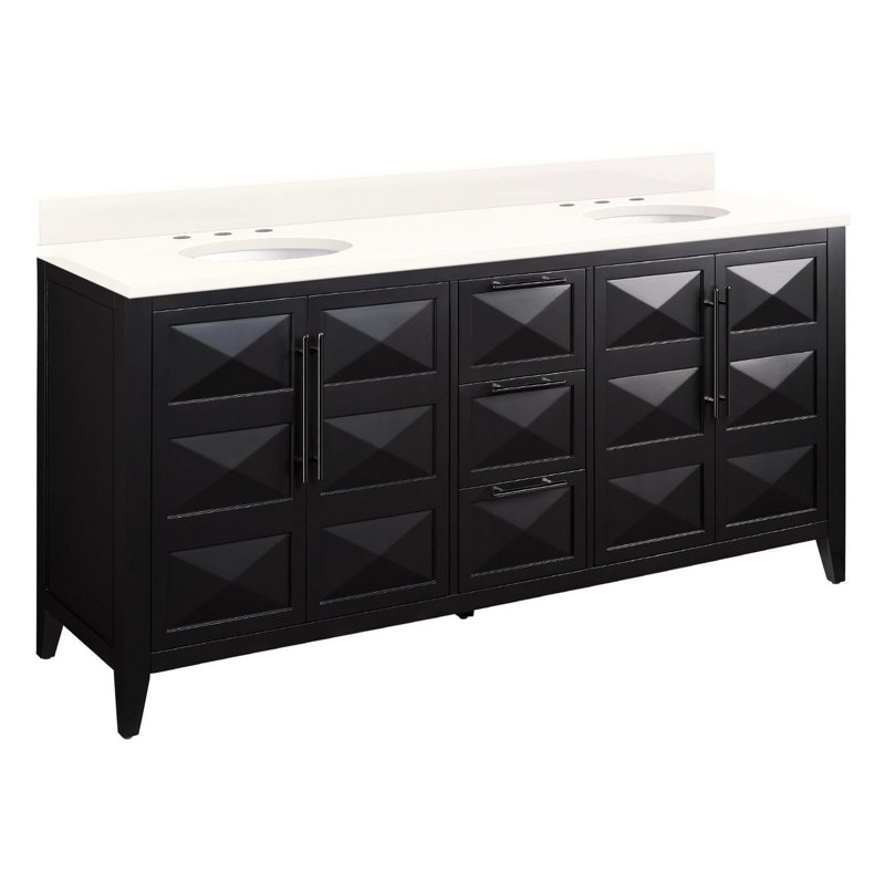 72" Holmesdale Vanity with Undermount Sinks, Arctic White Quartz, Black, Gunmetal