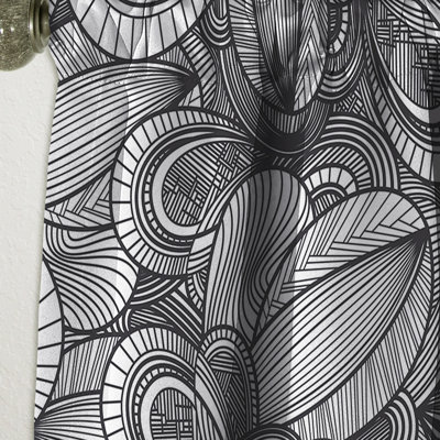 Feuilles géométriques en noir et blanc - Rideau simple occultant à motif géométrique