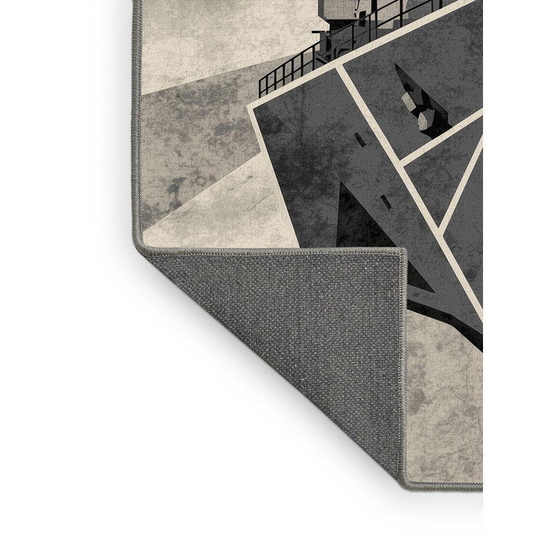 Soft Plush Eggers Naval Destroyer Ship Industrial Geometric Area Rug in Gray – Gray Binding, 2x5