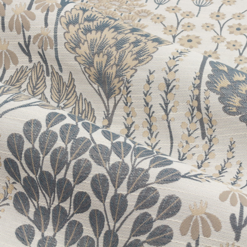 Almund Floral Jacquard Pencil Pleat Curtains, Blue, 117cm Width x 137cm Drop