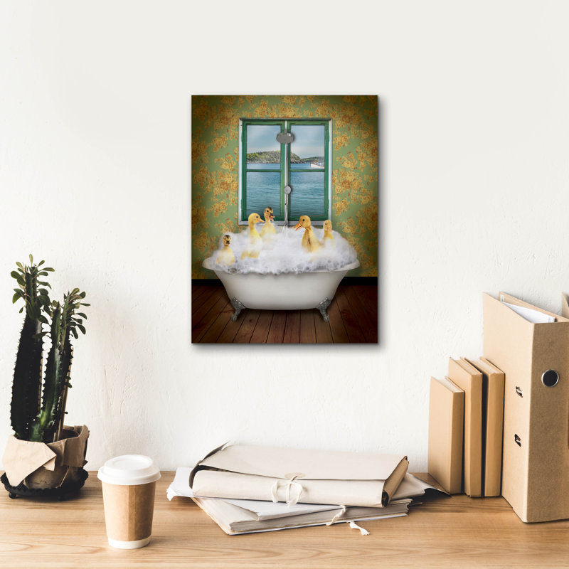 Toile épique «Ducks In Bath Tub» par John Hovenstine, toile épique 12 po x 16 po, H 16 po x l 12 po