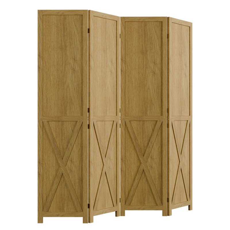 Solid Wood Folding Room Divider, 66.90" H x 63" W x 0.75" D, 4, Natural