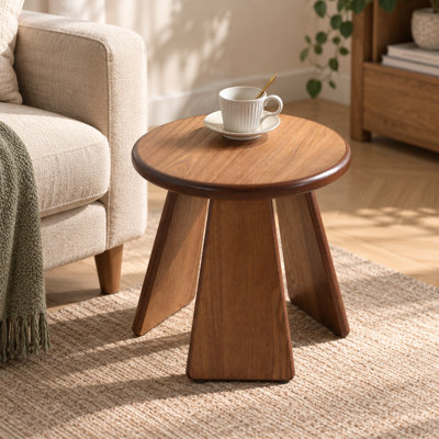 Table d'appoint ronde en bois 15,7 pouces avec trois pieds inclinés, table d'appoint en bois naturel pour le salon