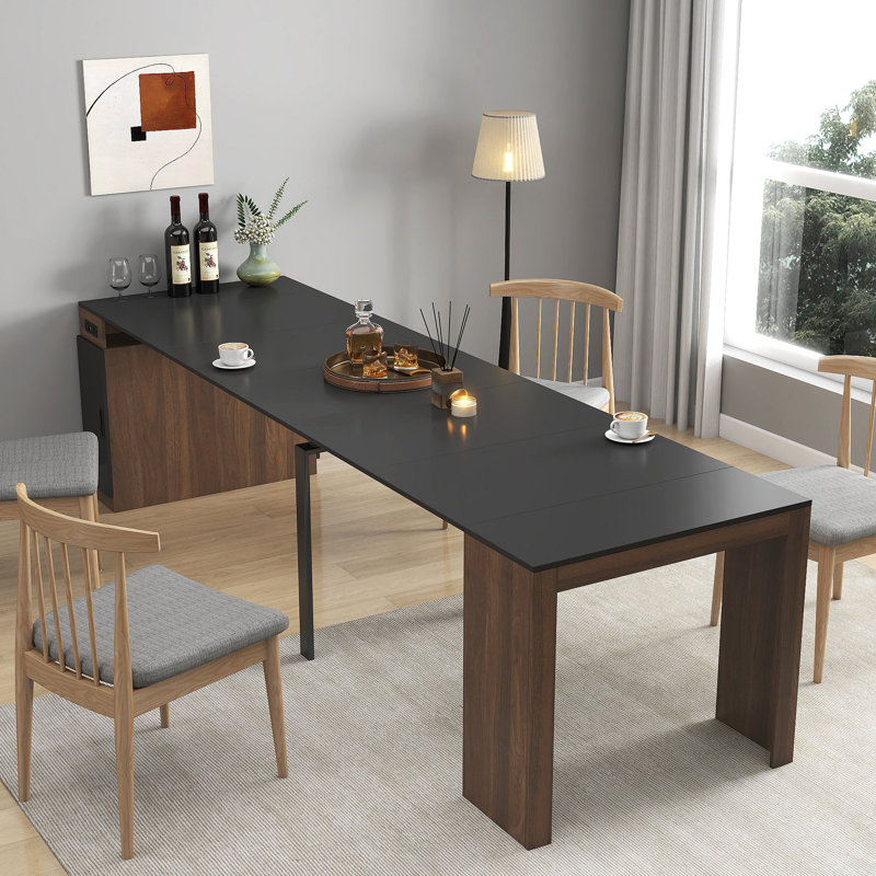 Modern Multifunctional Extendable Dining Table With Outlet, Space Saving Expanding Table With Storage For Party, Weddings, Meetings, Celebrations