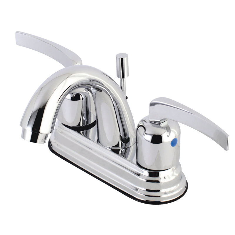 Kingston Brass Centurion Two-Handle 3-Hole Deck Mount 4" Centerset Bathroom Faucet with Plastic Pop-Up, Polished Chrome