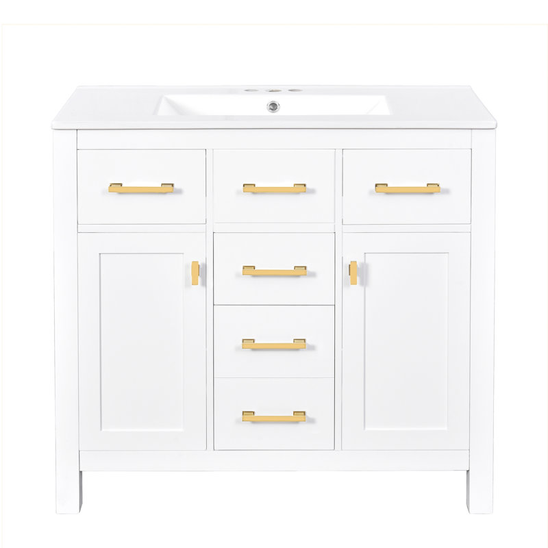 36'' Single Bathroom Vanity With Ceramic Top, White