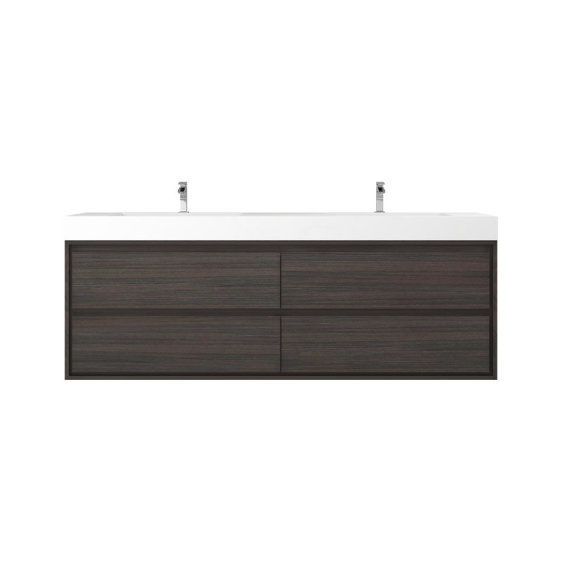 72'' Double Bathroom Vanity with Acrylic Top, Gray Oak