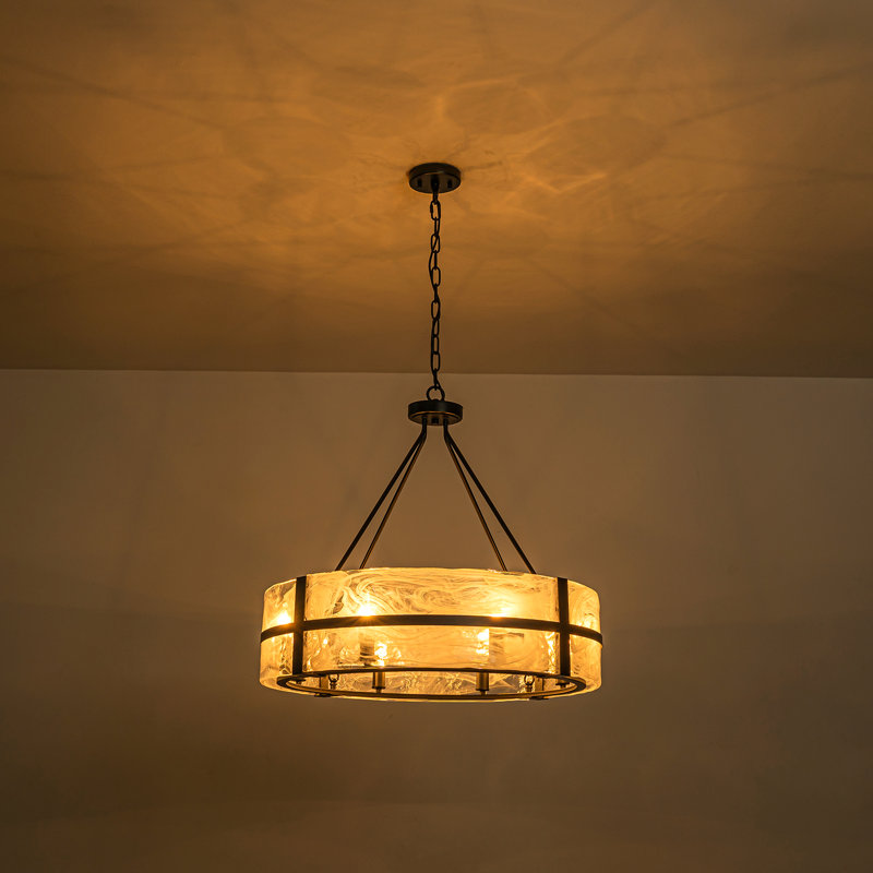 Lustre tambour 8 lumières à intensité variable, Noir mat, Blanc