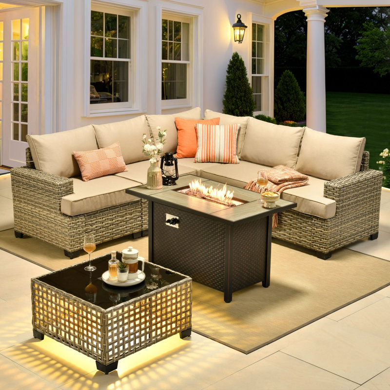 Outdoor Sofa 7-piece Set With Stove, Beige