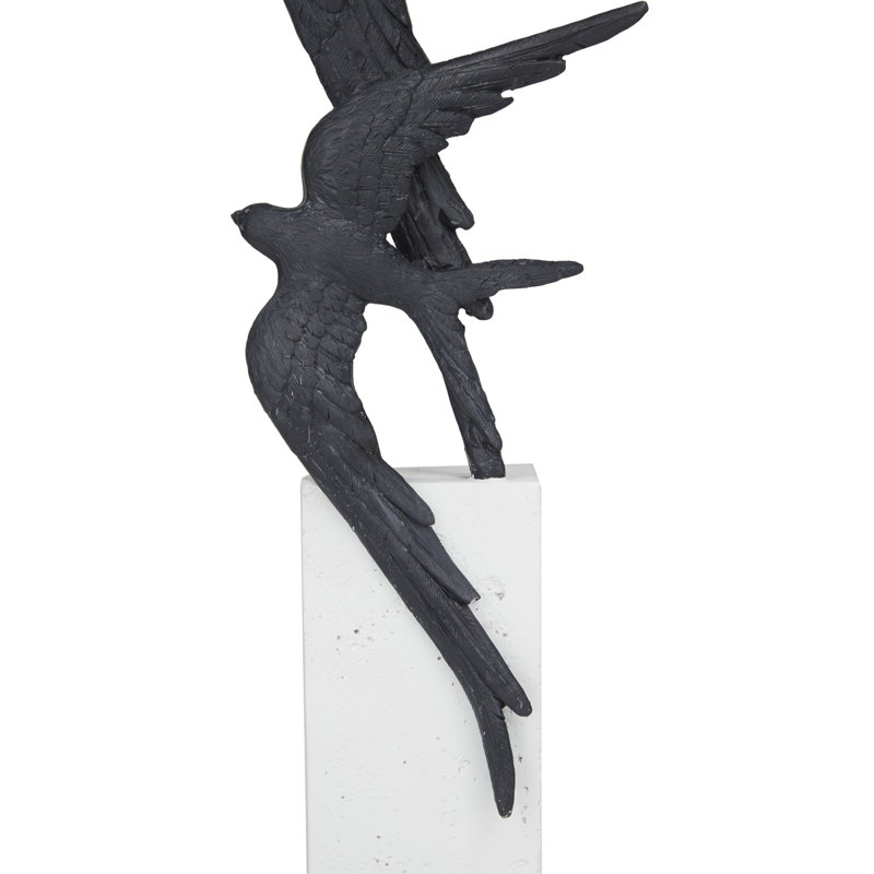 Polystone Bird Decorative Sculpture, Black/White, Two Bird