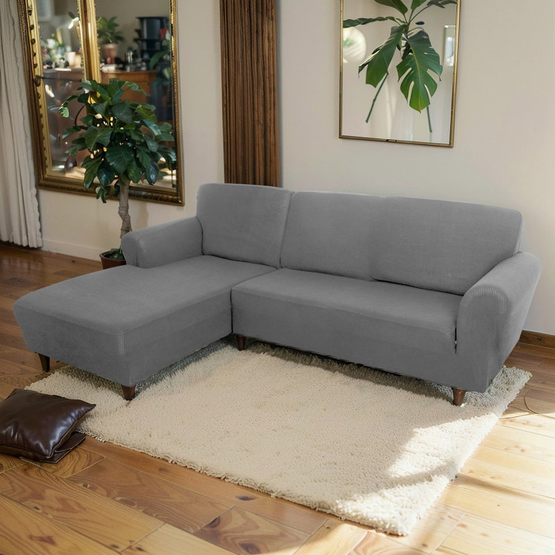 Housse pour canapé modulaire en L à coussins carrés / rectangulaires, Polyester gris