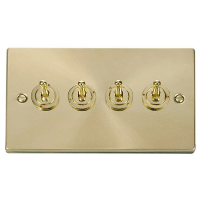 Satin Brass 4 Gang 2 Way 10AX Toggle Light Switch