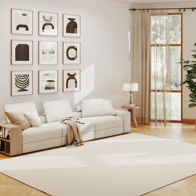 Tapis de couleur unie lavable à la machine 5 pi x 7 pi Cashmere-Feel avec envers antidérapant et bordure durable