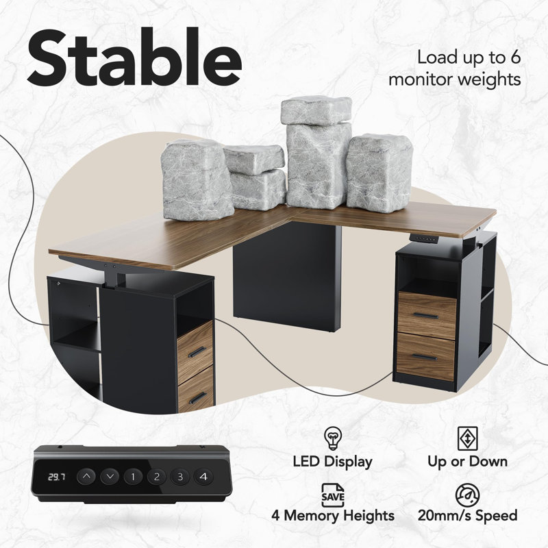 63 Inch L-Shaped Electric Standing Desk, Height Adjustable with Storage Drawers, Ergonomic Executive Computer Workstation for Home Office