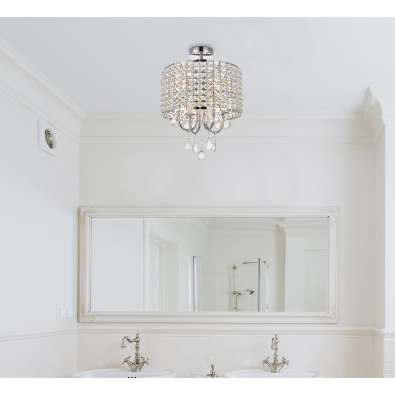 Dusin Semi Flush Mount, Chrome, Chrome/Clear, 19" H x 14" W x 14" D