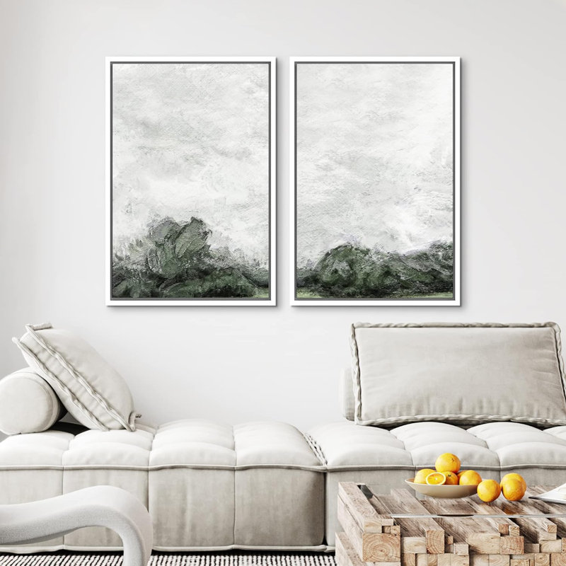 Vert et gris grunge, reproduction sur toile 2 pièces, H 24 po x l 32 po x P 1,5 po, Blanc