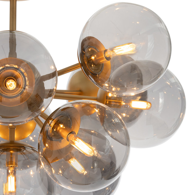 Shine Flush Mount, Natural Brass, Smoke Glass