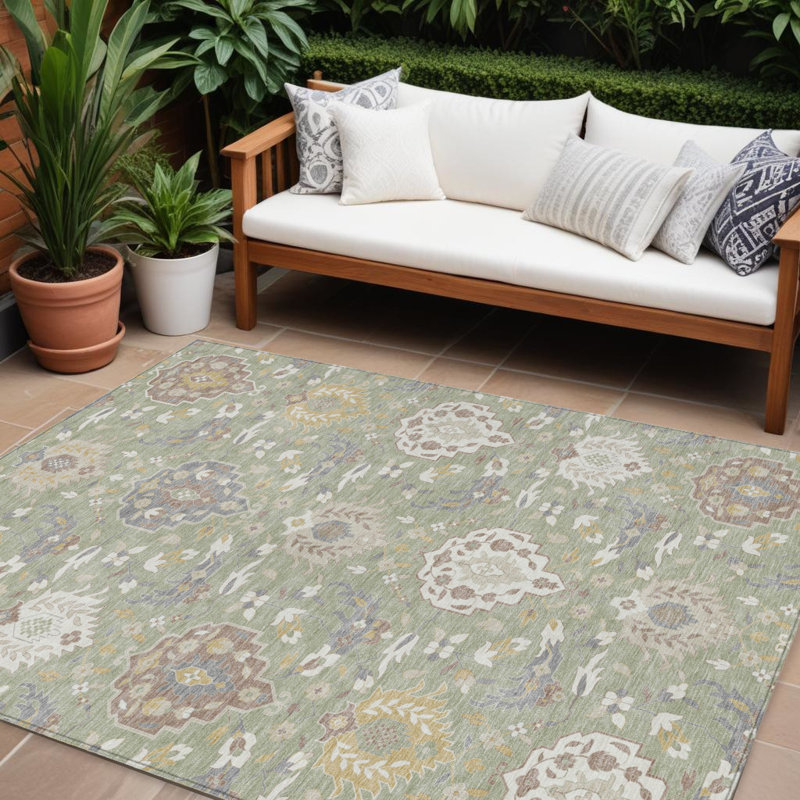 Tapis intérieur / extérieur lavable et articulé 8 pi x 10 pi vert artichaut brun et ivoire