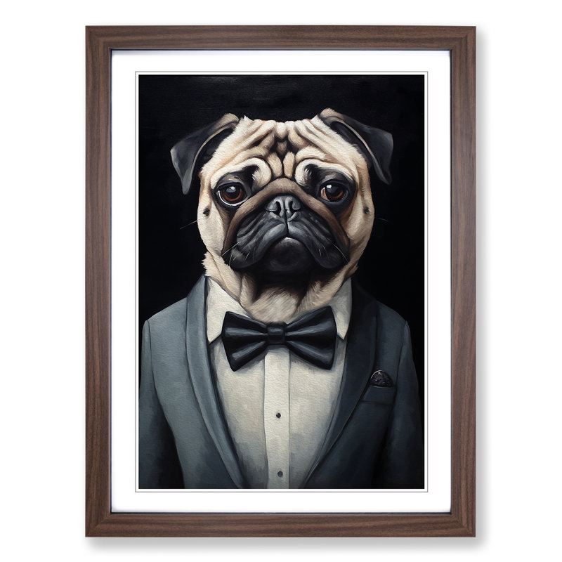 Pug Contemporary - Framed Print, Walnut , 34cm H x 25cm W x 2cm D