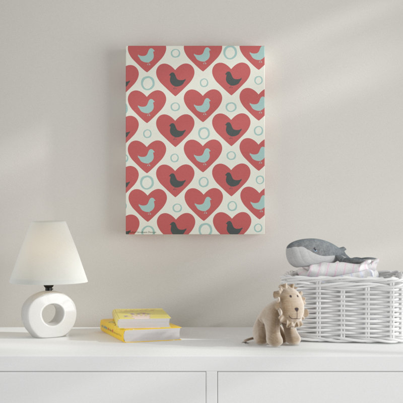 « love oiseaux hearts », art sur toile, H 47 po x l 35 po x P 2 po