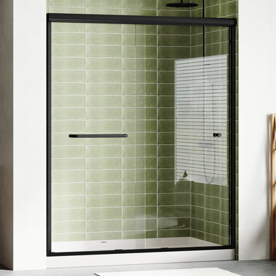 Porte de douche sans cadre 60 po x 72 po, verre trempé noir, porte de douche moderne en verre pour installation de douche à l'italienne