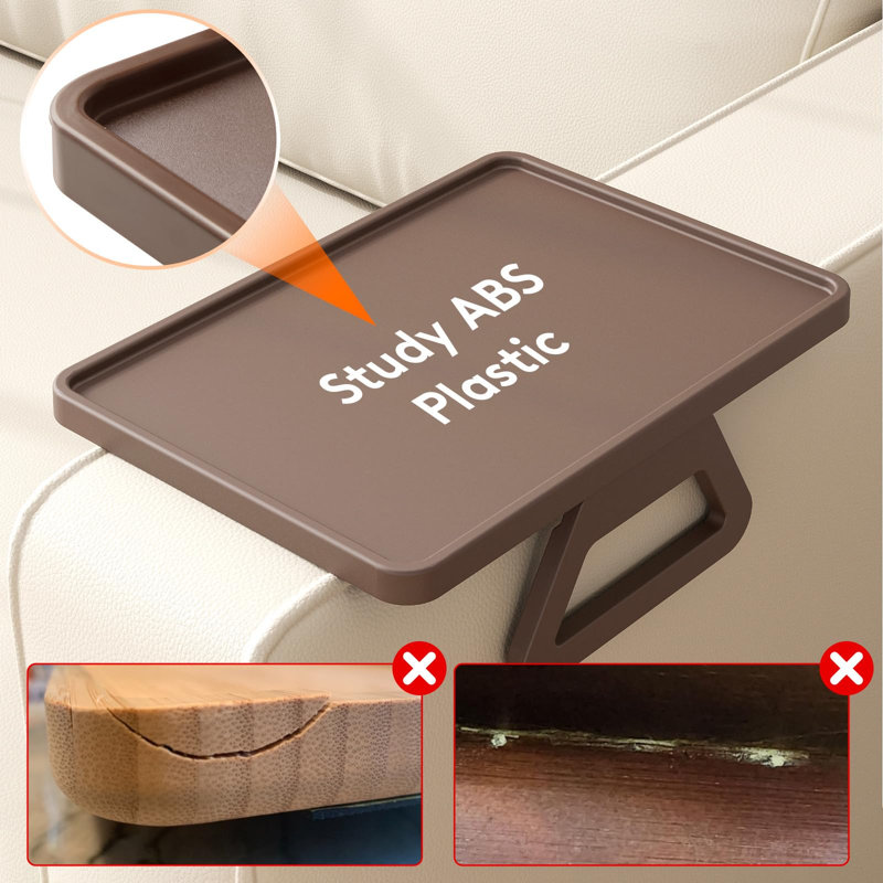 Rotating Couch Armrest Table, Adjustable Sofa Arm Clip Holder Tray, Large Foldable Stable Sofa Table With Reinforced Clamp, (Brown)