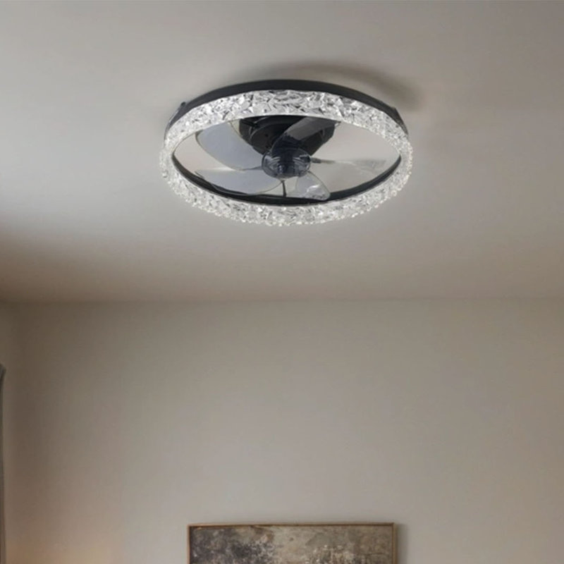 19" Black Frame Iceberg Bedroom Fan Light with Remote Control, Dimmable, 7 Blades, Reversible DC Motor, with LED Light